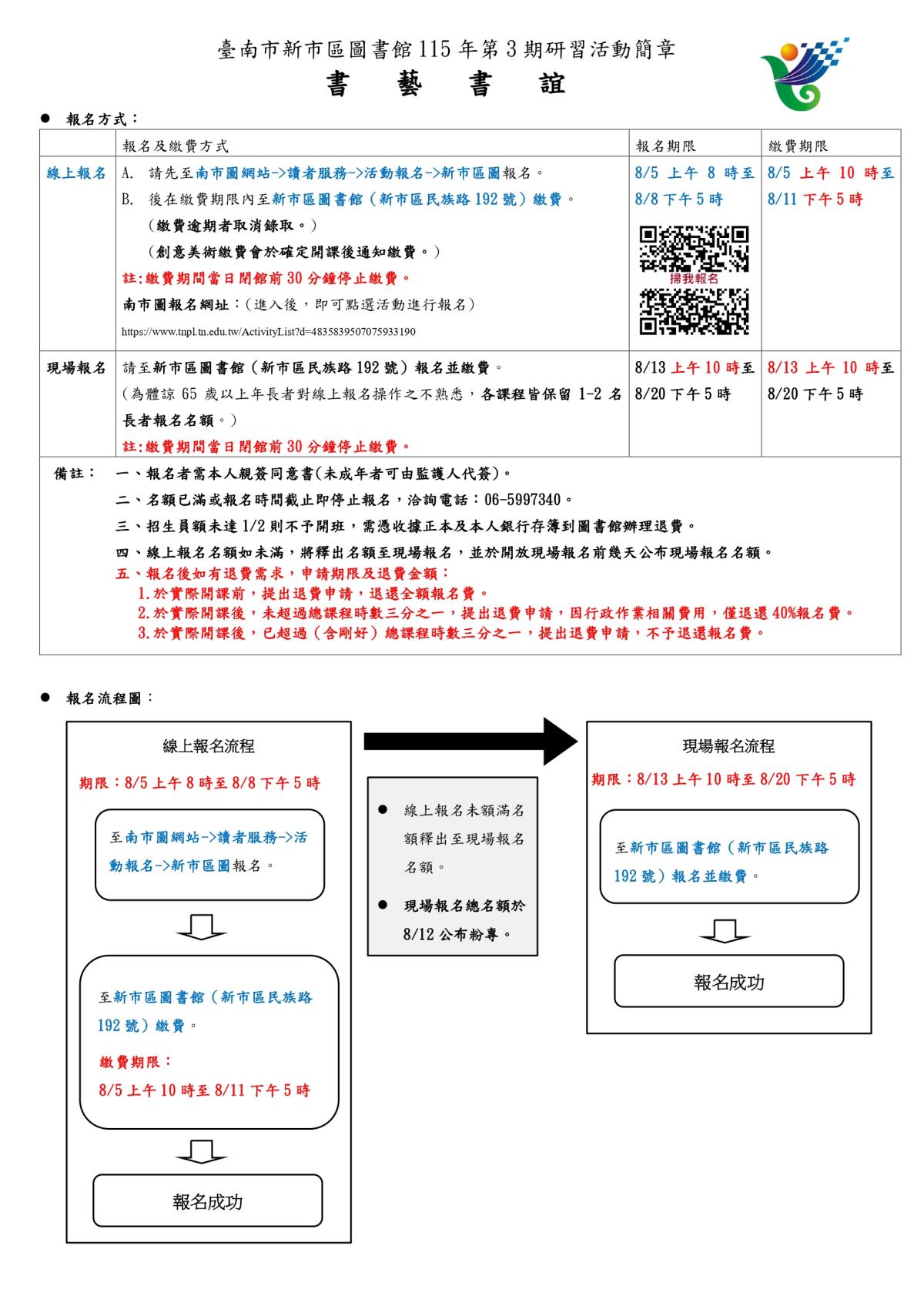 新市圖書館115年第3期研習活動簡章(報名方式)